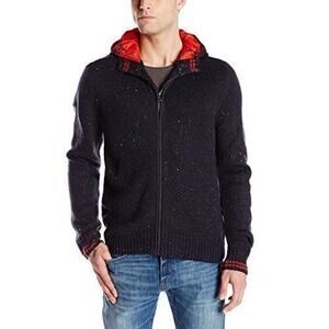 Weatherproof Vintage Navy Orange Full Zip Detachable Hood Sweater Jacket Sz L